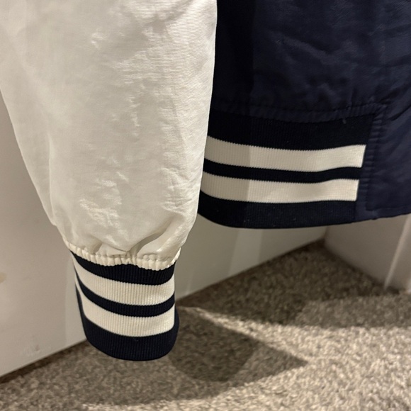 Tommy Hilfilger vintage Men's Varsity Jacket in Navy, White, and Red - Picture 3 of 6